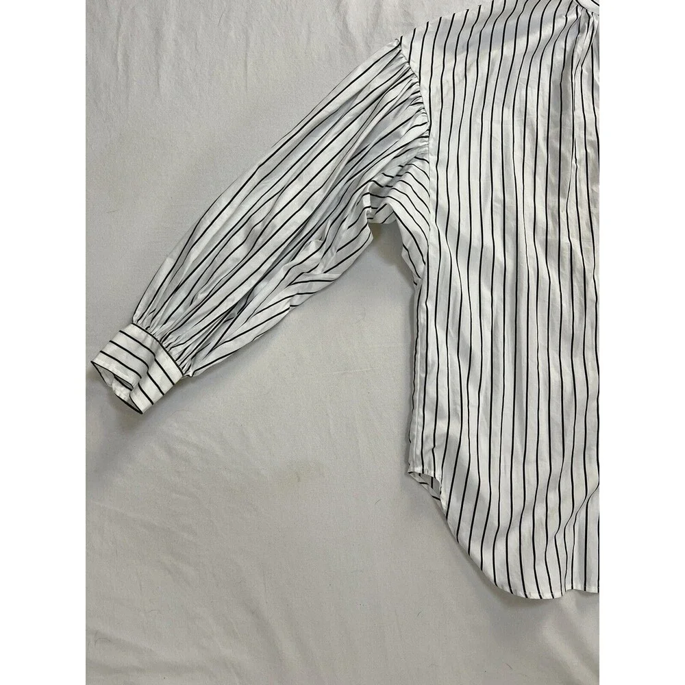 Ralph Lauren Black Label Collarless Tunic Striped Blouse Puffy Sleeves | Size 10 - Picture 5 of 15